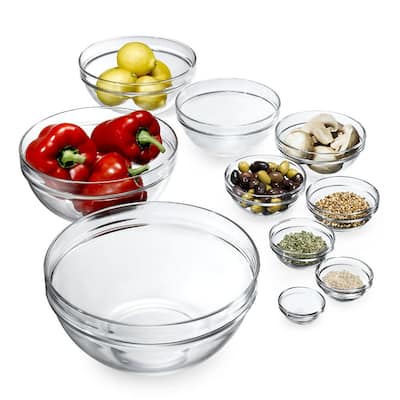 Stackable Assorted Clear Glass Bowls (Set of 10)