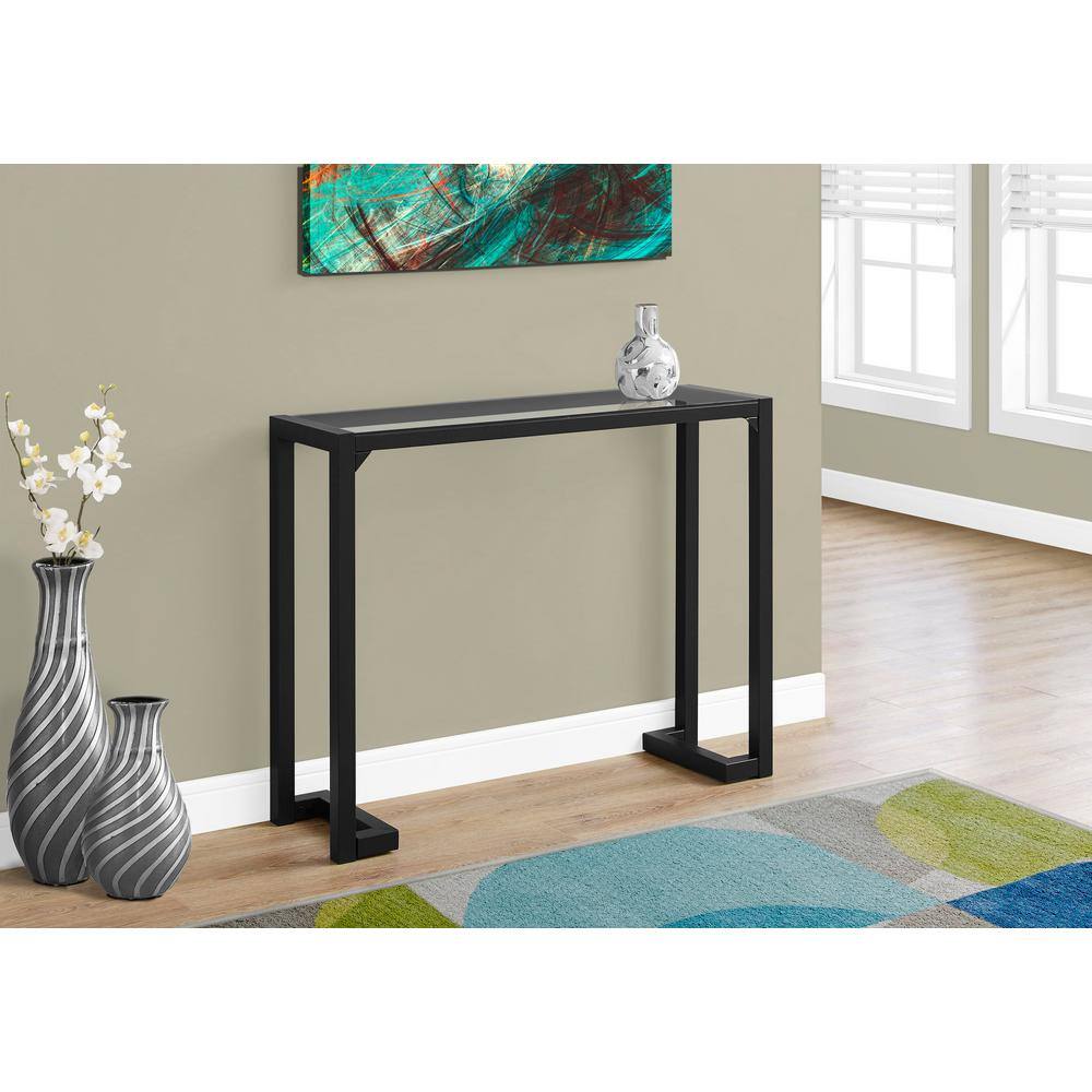42 in. Black Standard Rectangle Glass Console Table
