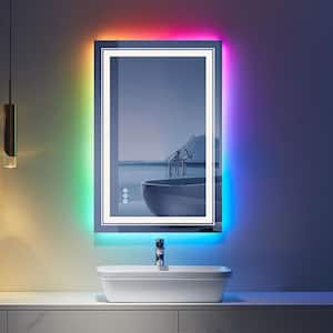 Iridescent 24 in. W x 36 in. H Rectangular Frameless RGB LED Lighted Defog Wall Mount Bathroom Vanity Mirror