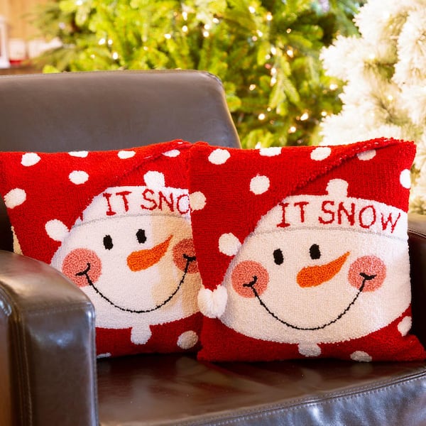 14 in. H Hooked 3D Snowman Pillow (2-Pack)