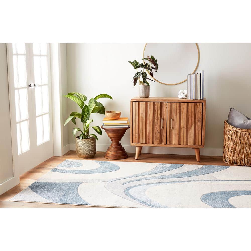 Tribeca Blue and Gray Abstract 9' x 12' Synthetic Area Rug