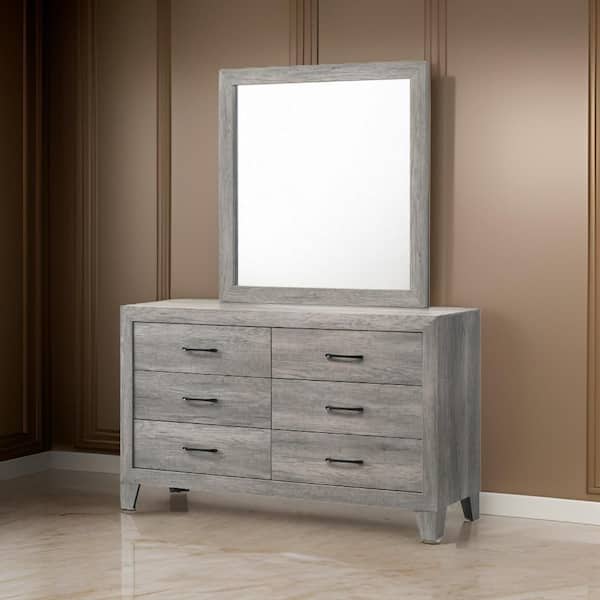 Benjara Gray and Black 6-Drawer 58.3 in. Wide Dresser Without Mirror