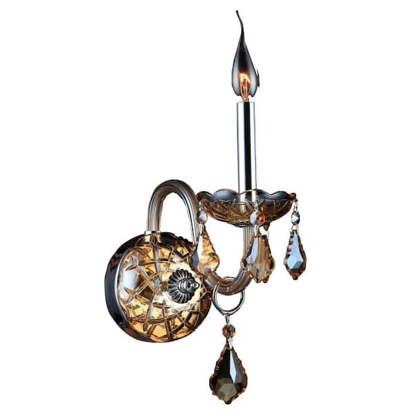 Worldwide Lighting Provence Collection 1-Light Amber Crystal and Chrome Sconce