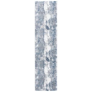 Lilypond Grey/Blue 2 ft. x 6 ft. Abstract Distressed Runner Rug