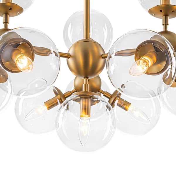 34.6 in. 13-Light Brushed Gold Vintage Sputnik Cluster Chandelier with Clear Glass Shades