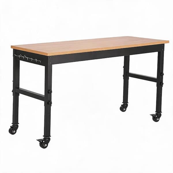 Heavy-Duty Adjustable Height 72*24 in.Workbench with Power Outlets,Rubberwood Top,Steel Frame