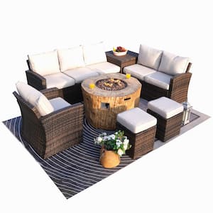 Felicia 7-Piece Wicker Patio Conversation Set with Fire Pit