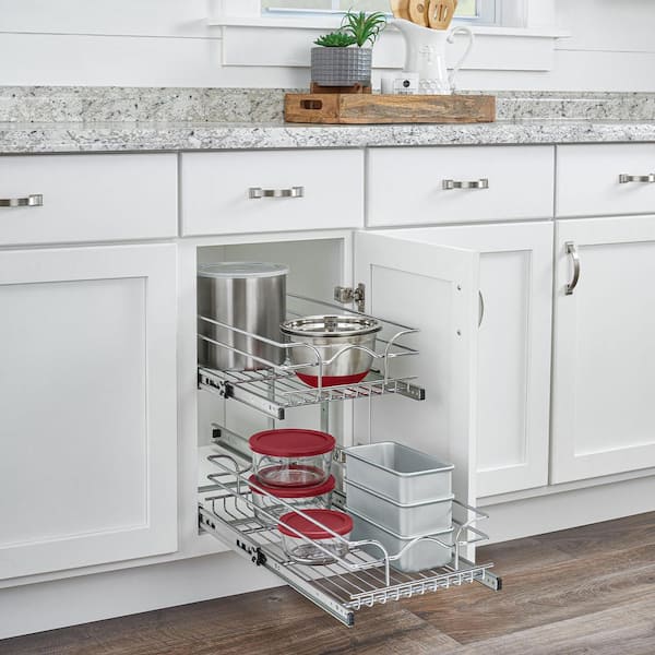 Rev-A-Shelf 12 Inch Width 2 Tier Wire Kitchen Base Cabinet Pull-Out Basket,  Chrome, Min. Cabinet Opening: 11-1/2 W x 22-1/8 D x 19-1/8 H  5WB2-1222CR-1