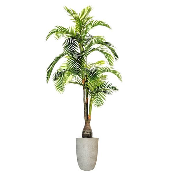 VINTAGE HOME 7.67 ft. Tall Green Artificial Faux Real Touch Palm Trees in Fiberstone Planter