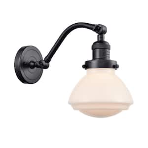 Olean 1-Light Matte Black Wall Sconce with Matte White Glass Shade