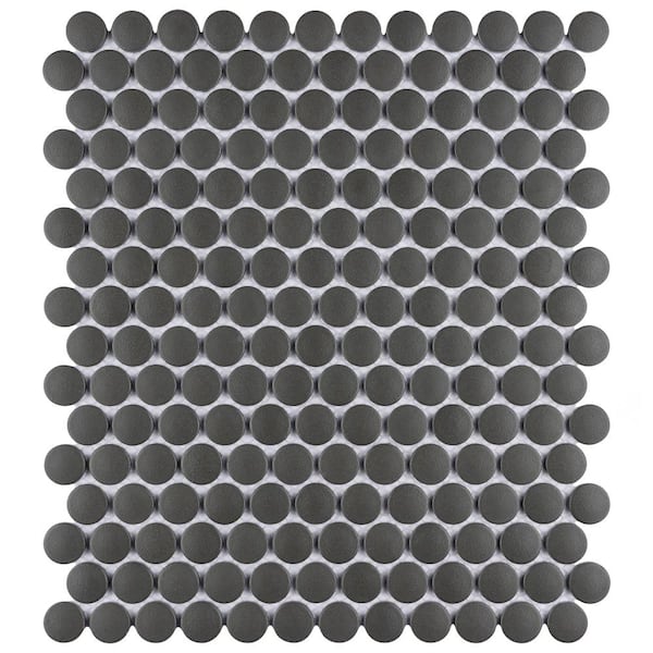 Merola Tile Gotham Penny Round Black 6 in. x 6 in. Porcelain Mosaic Take Home Tile Sample
