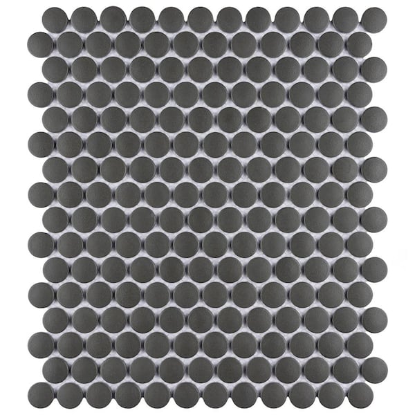 Matte Black Buttons Porcelain Penny Round Tile