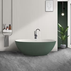 Ula 65 in. x 29 in. Stone Resin Freestanding Soaking Bathtub in Green