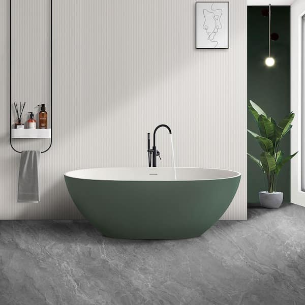 Ula 65 in. x 29 in. Stone Resin Freestanding Soaking Bathtub in Green