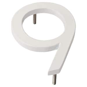 4 in. White Aluminum Floating or Flat Modern House Number 9