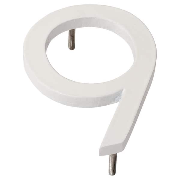 Montague Metal Products 4 in. White Aluminum Floating or Flat Modern House Number 9