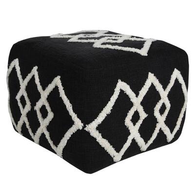 Textured Black / White 18 in. x 18 in. x 14 in. Overlapping Diamonds Pouf Ottoman