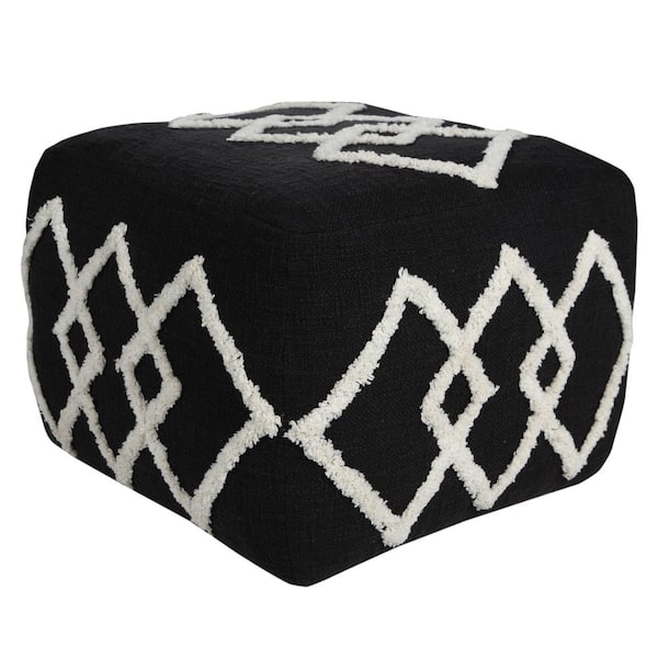 Unbranded Textured Black / White 18 in. x 18 in. x 14 in. Overlapping Diamonds Pouf Ottoman