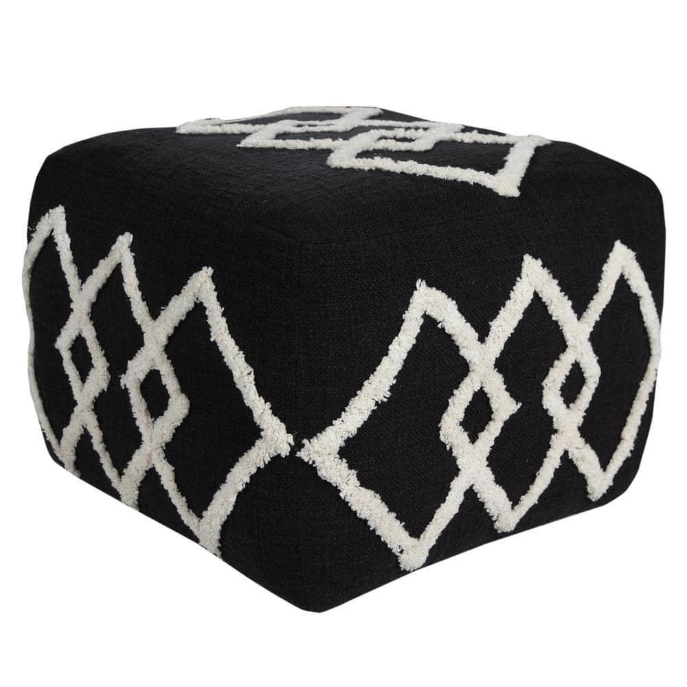Textured Black / White 18 in. x 18 in. x 14 in. Overlapping Diamonds Pouf O