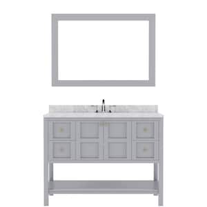 Winterfell 48 in. W x 22 in. D x 36 in. H Single Sink Bath Vanity in Gray with Marble Top and Mirror