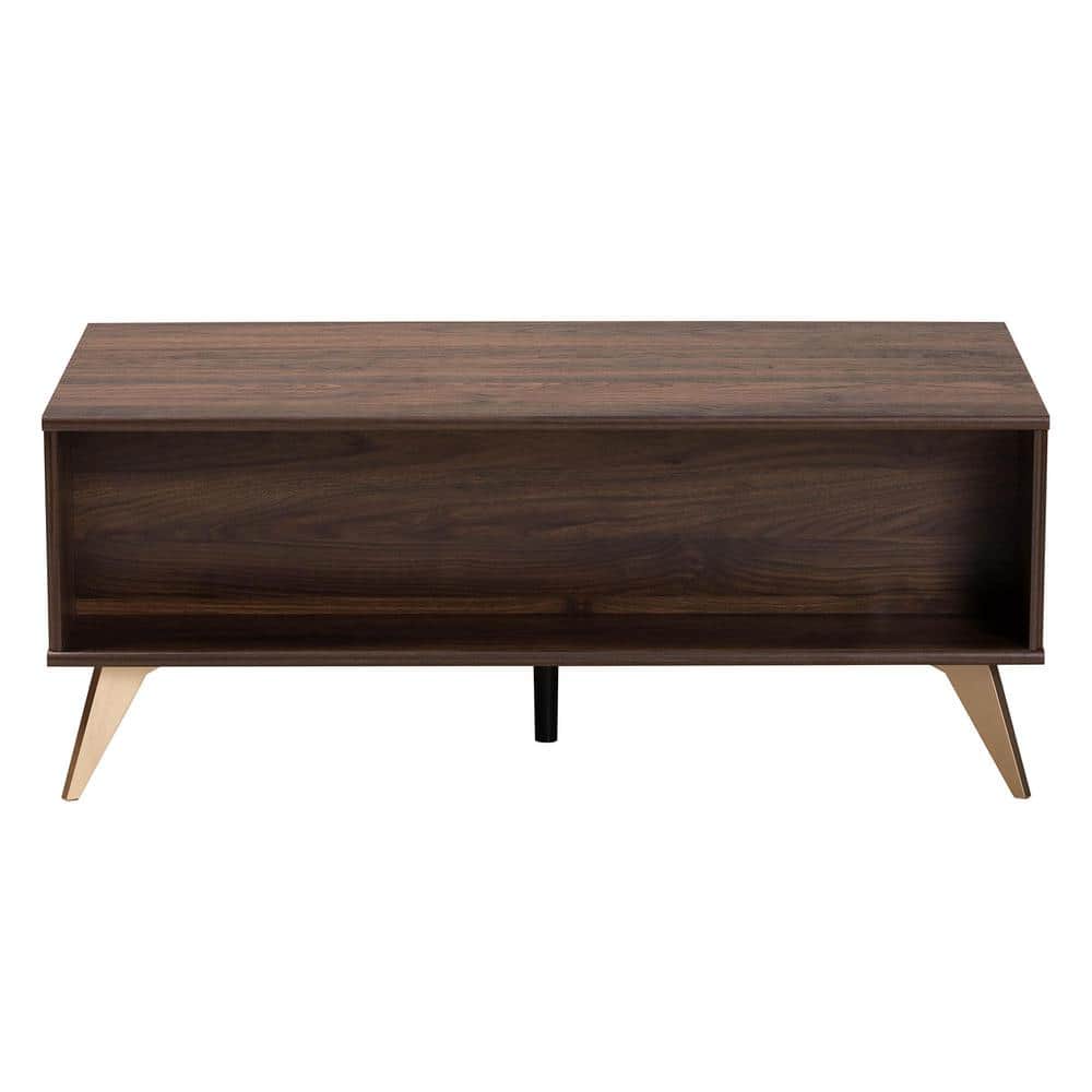 Walnut Brown Rectangular Wood Coffee Table with Storage