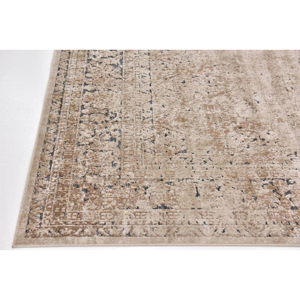 Beige and Light Brown Square Stain-Resistant Rug