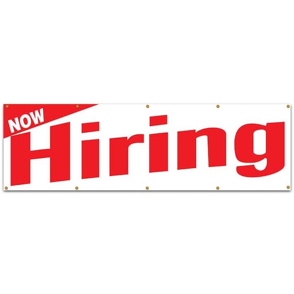 10 ft. x 3 ft. Red on White Vinyl Now Hiring Banner
