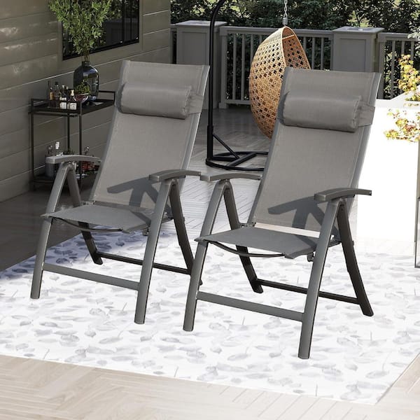 Aluminium Adjustable Backrest /Folding Outdoor Lounge Chair in Black (Set of 2)