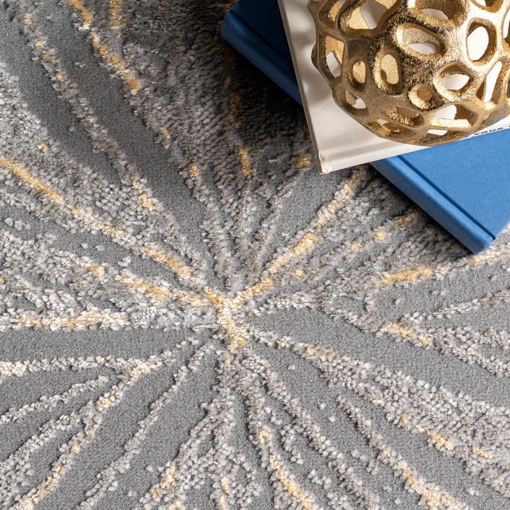 Abstract Gold Firework 8' x 10' Easy-Care Synthetic Area Rug