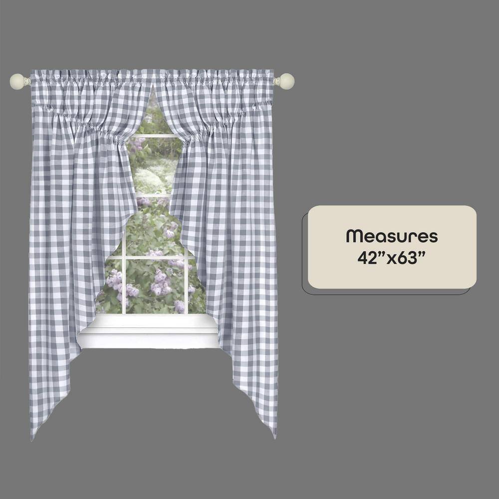 Gray Buffalo Check Light Filtering Cotton Polyester Swag Curtains, 63 x 72