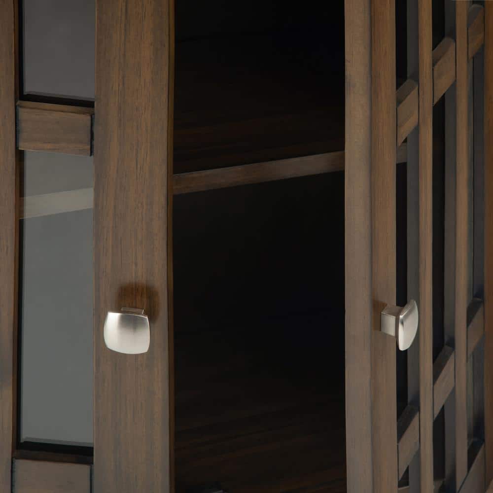 Rustic Natural Brown Solid Wood Low Storage Cabinet with Glass Doors
