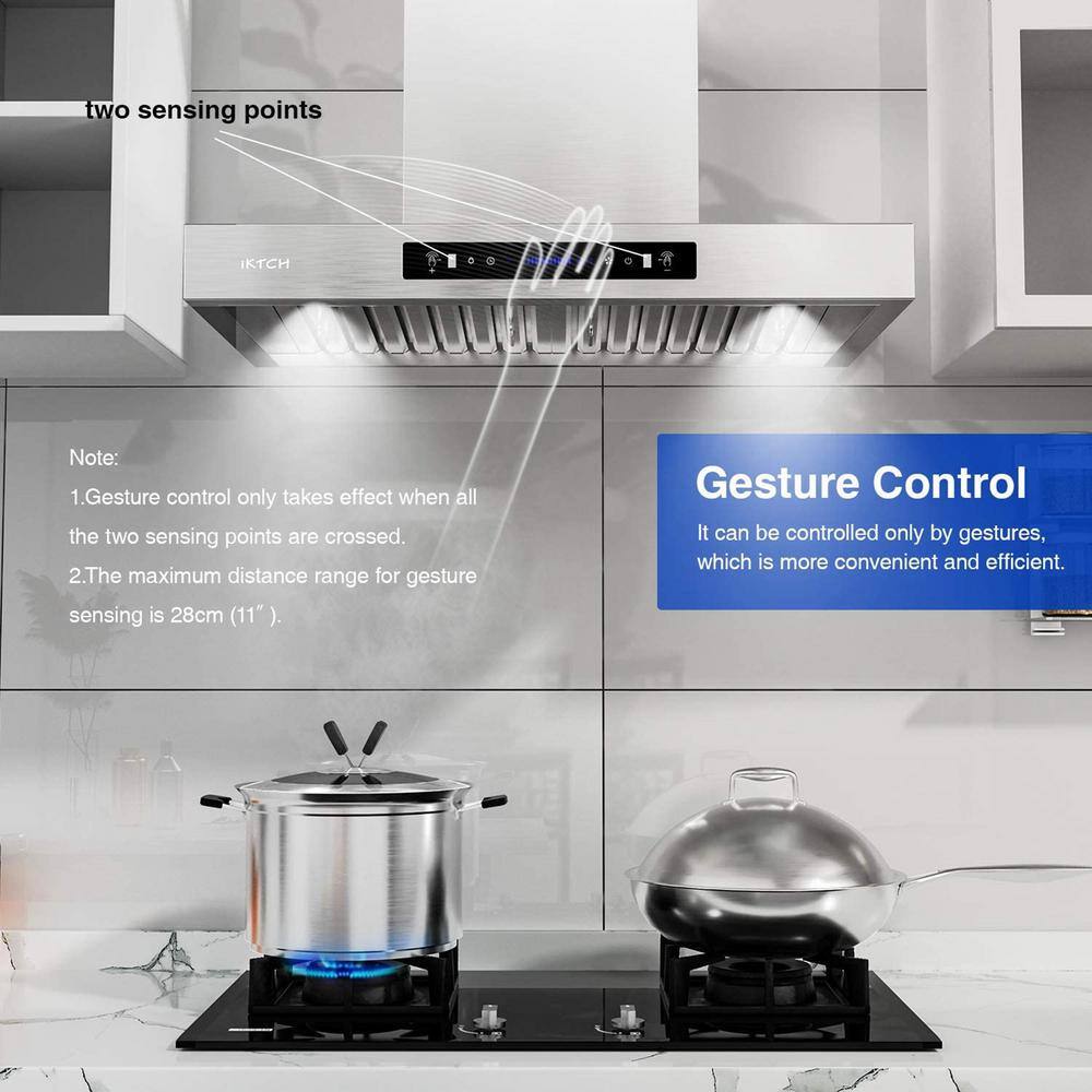 30-Inch Silver Stainless Steel Wall Mounted Range Hood with Charcoal Filter