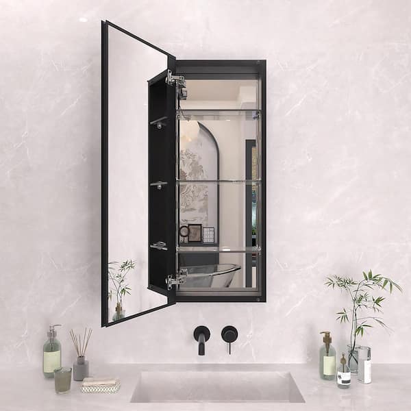 15 in. x 36 in. Frameless Recessed or Surface-Mount Beveled Single Mirror Bathroom Medicine Cabinet