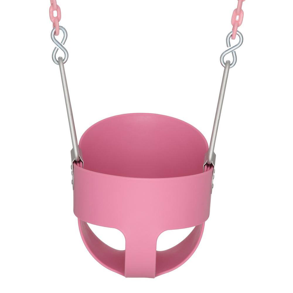 Pink Polymer Full Bucket Toddler Swing with Coated Chains
