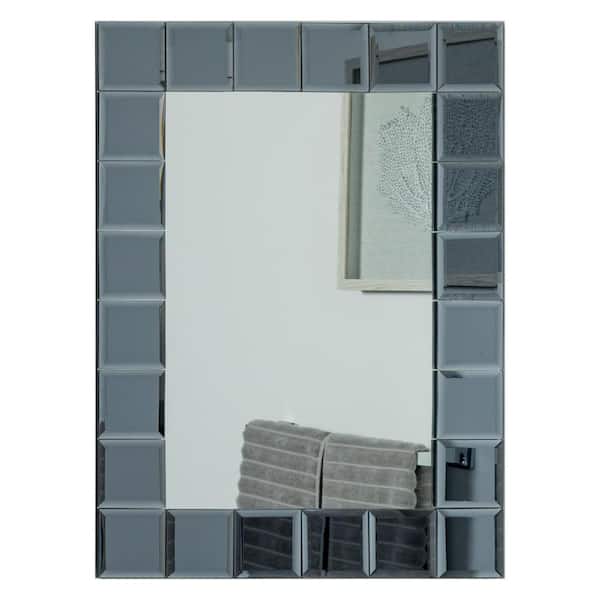 Decor Wonderland Montreal 24 in. W x 32 in. H Rectangular Beveled Edge Frameless Wall Mount Bathroom Vanity Mirror in Grey