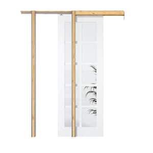 30 in. x 80 in. 10-Lite Solid Core Primed White Clear Glass Pocket Sliding Door with Pocket Door Hardware and Soft Close