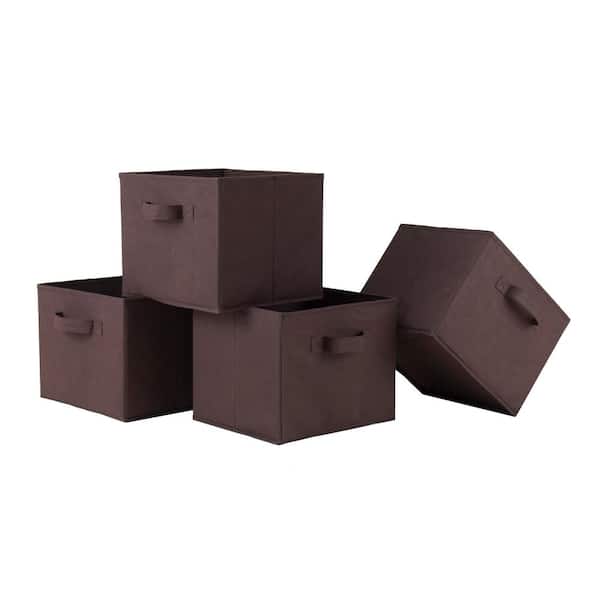 WINSOME WOOD 9 in. H x 106 in. W x 10.97 in. D Brown Fabric Cube Storage Bin 4-Pack