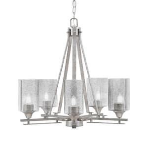 Ontario 20.75 in. 5-Light Aged Silver Geometric Chandelier for Dinning Room with Smoke Bubble Shades No Bulbs Included