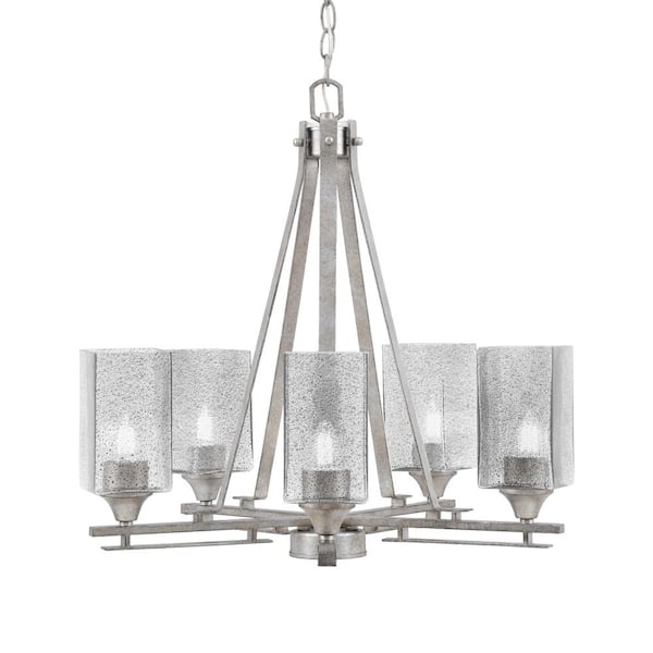 Unbranded Ontario 20.75 in. 5-Light Aged Silver Geometric Chandelier for Dinning Room with Smoke Bubble Shades No Bulbs Included