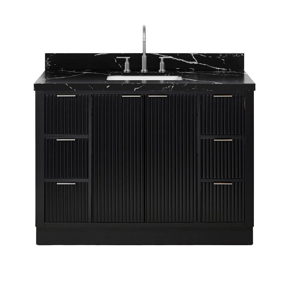 Milan 48 in. Single Sink Freestanding Bath Vanity in Black with Nero Marquina Black Quartz Top price history on PriceWatchPro