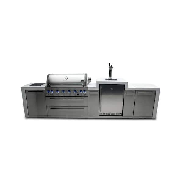 Deluxe Series 6 Burner Outdoor Kitchen with Kegerator Refrigerator Propane Natural Gas Grill Island in Stainless Steel