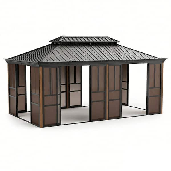 Double Roof Series 12 ft. x 20 ft. Dark Brown Sunroom with Drainage Channel