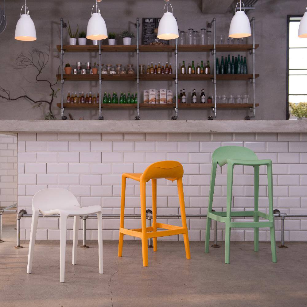 Saddle Style 25" Counter Stool in Vibrant Orange, Set of 2