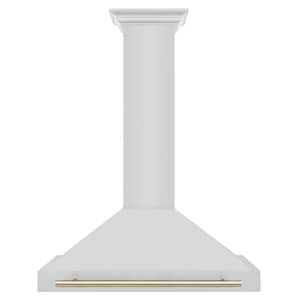 Autograph Edition 36 in. 400 CFM Ducted Vent Wall Mount Range Hood with Polished Gold Handle in Stainless Steel