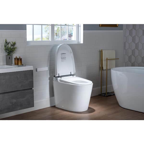 Elongated ADA Height Electric Bidet Toilet 1.1/1.6 GPF in White with Warm Water, Foot Sensor for Seniors and Families