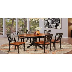 7-Piece Oval Black Finish Solid Wood Top Dining Table with 6-Chairs with Lattice Back