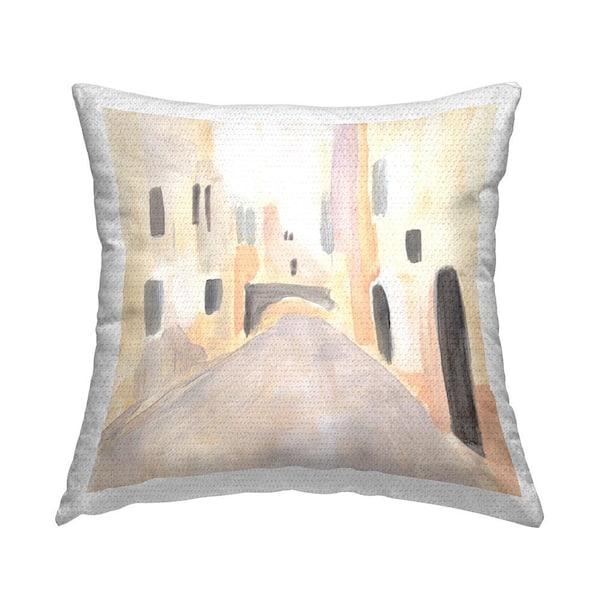 Stupell Industries Soft Tone Urban Alleyway Delicate European Buildings Yellow Square Outdoor Throw Pillow