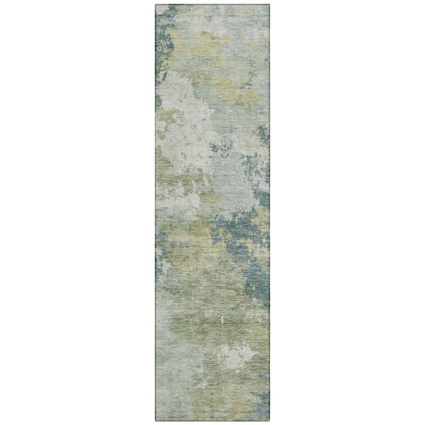 Chantille Machine Washable Indoor/Outdoor Abstract ACN2367 Aqua 2 ft. x 7 ft. Runner Rug
