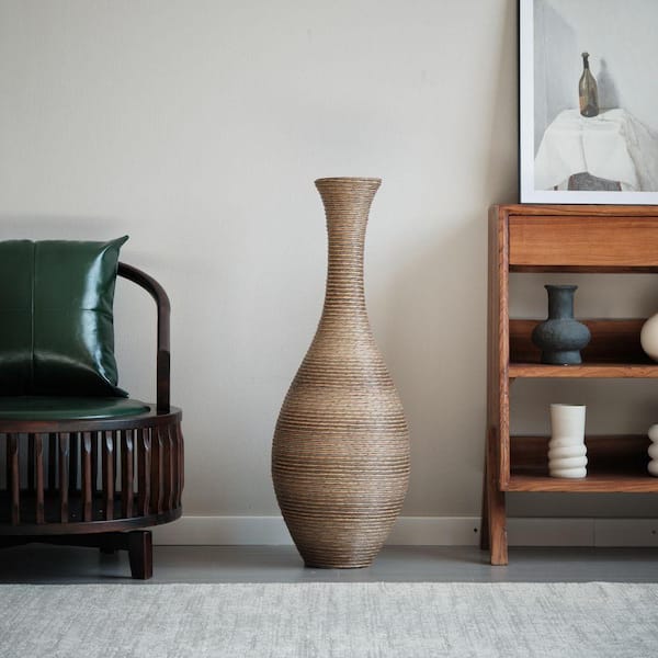 40 in. Tall Standing Designer Floor Plastic Cylinder Vase Durable Artificial Rattan Elegant Dark Brown Finish Home Decor UM-P193948