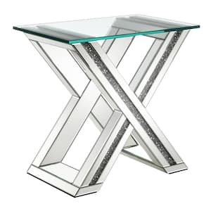 Bonnie 23.5 in. Mirrored X-base Rectangle Glass Top end table